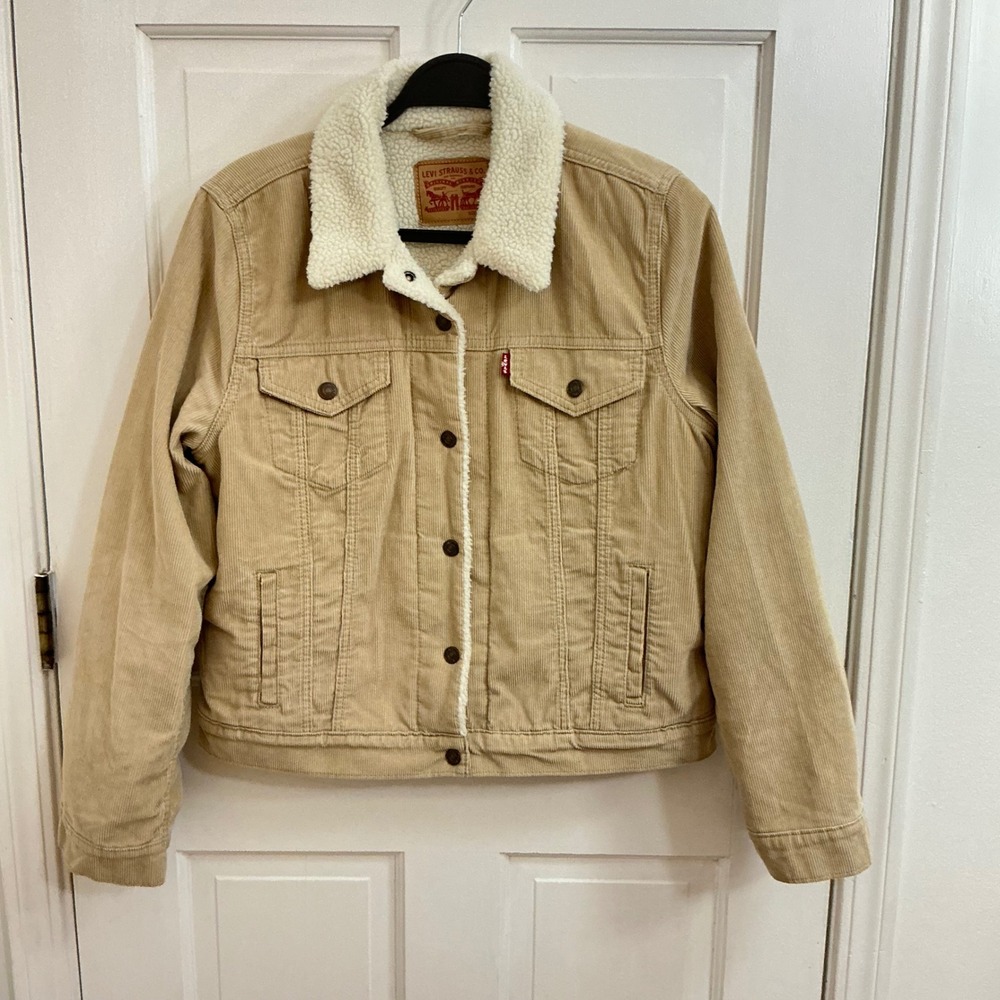 Levis Corduroy Sherpa Jacket Women M Tan Western Boho Trucker Rodeo Cowgirl NWOT